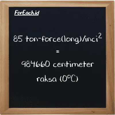 85 ton-force(long)/inci<sup>2</sup> setara dengan 984660 centimeter raksa (0<sup>o</sup>C) (85 LT f/in<sup>2</sup> setara dengan 984660 cmHg)